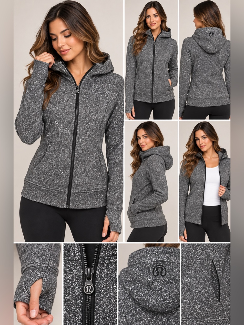Lululemon Scuba Full Zip Hoodie Size 4 Black White Speckled Jacket